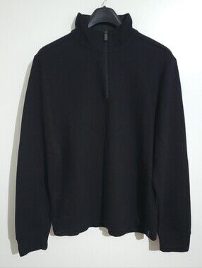 Perry Ellis Black Quarter Zip Waffle Knit Jacquard Sweater Size M